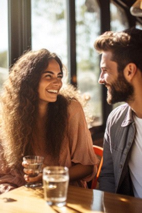 Happy couple on a date and smiling
